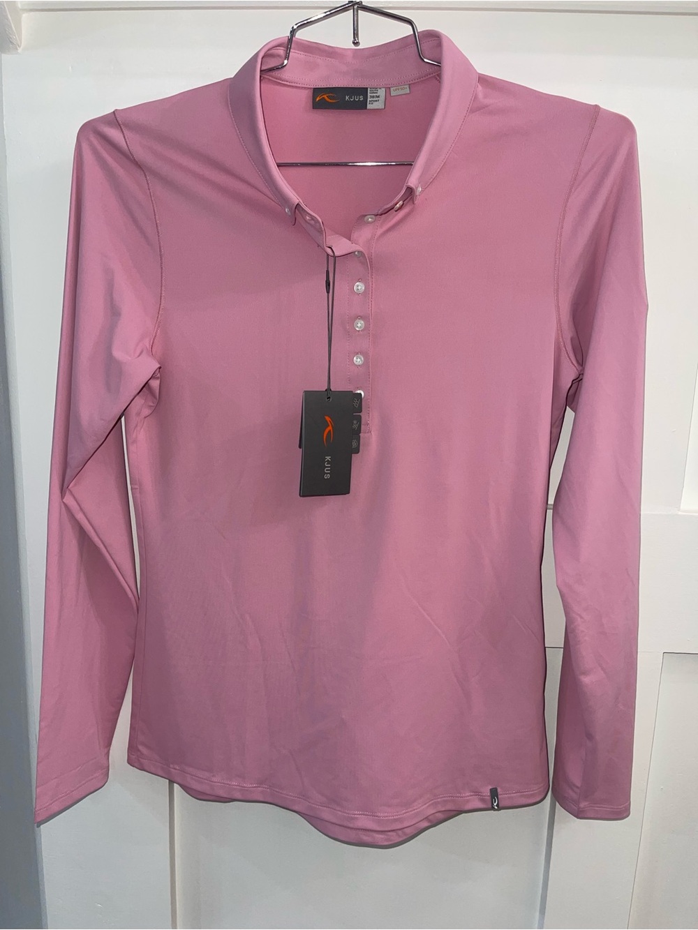 $143 KJUS Women's Scotscraig Long Sleeve Polo -pink- Medium -New With Tags